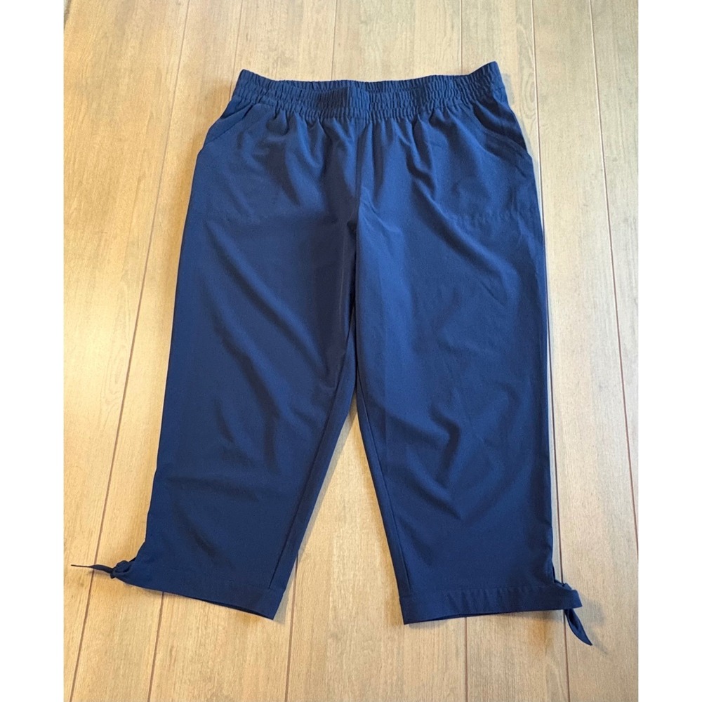 T by Talbots Crop Pants Womens XLP Navy Blue Tie Hem Elastic Waist Capris Active - Picture 6 of 10
